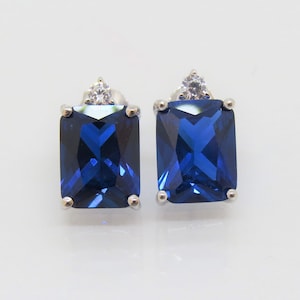 Sterling Silver Blue Sapphire & White Topaz Stud Earrings