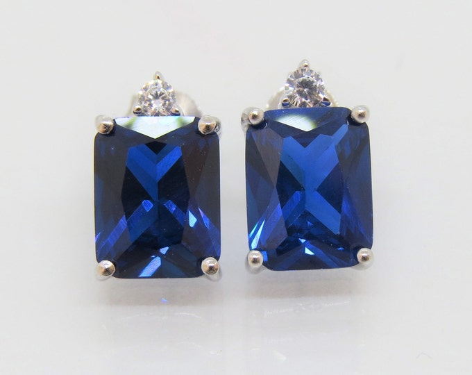 Sterling Silver Blue Sapphire & White Topaz Stud Earrings