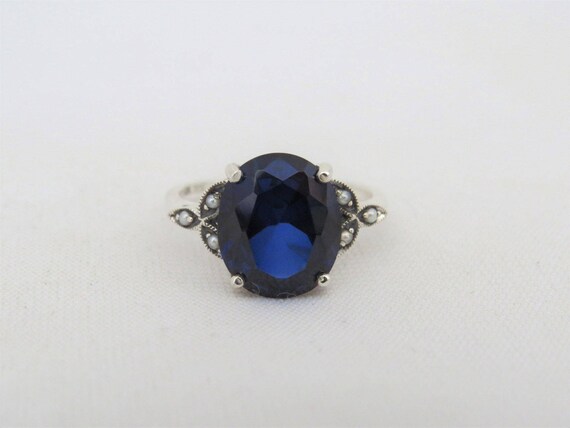 Vintage Sterling Silver Blue Sapphire & Seed Pearl Ring Size 5 - Etsy