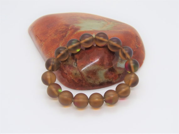 Vintage Jewelry Brown Moonstone Lucite Bead Brace… - image 1