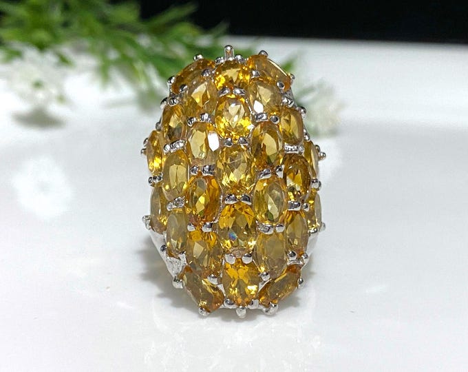 Vintage Sterling Silver Natural Citrine Dome Ring Size 8.5