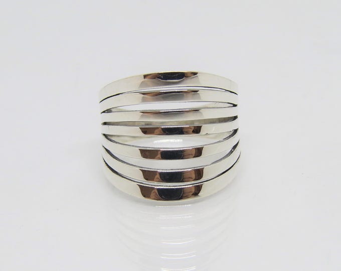 Vintage Sterling Silver Multi Rows Dome Ring Size 10