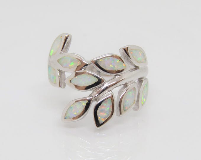 Vintage Sterling Silver Fire Opal Leaf Ring Size 9