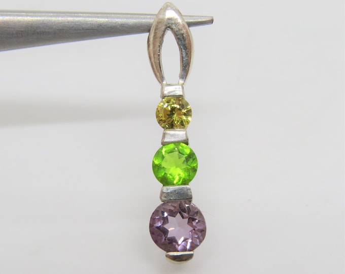 Vintage Sterling Silver Amethyst, Citrine & Peridot Pendant