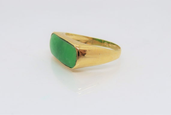 18K Solid Yellow Gold Green Jadeite Jade Saddle V… - image 3