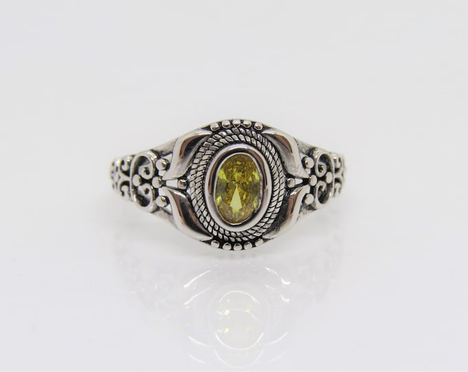 Vintage Sterling Silver Oval cut Citrine Filigree Dome Ring Size 7,8