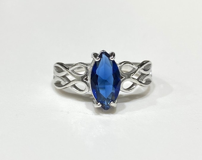 Vintage Celtic Sterling Silver Blue Sapphire Ring Size 6