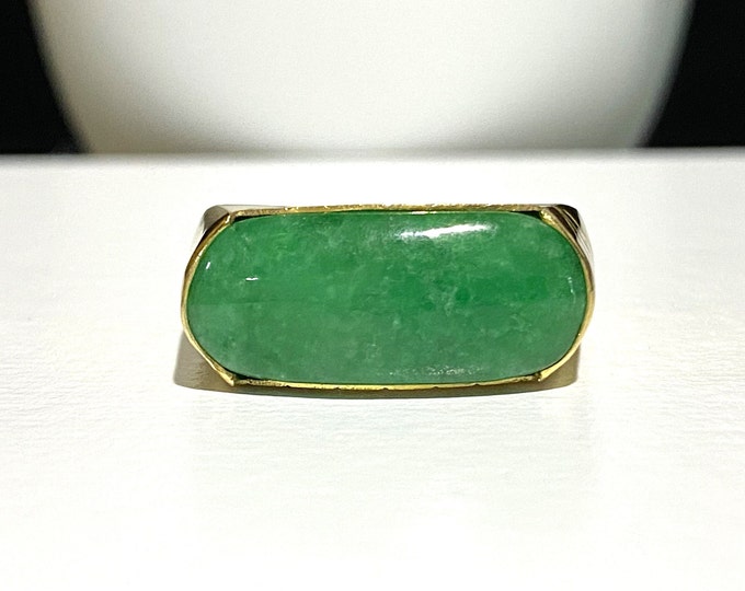 Vintage 15K 610 Solid Yellow Gold Green Jadeite Jade Saddle Ring Size 6,7,8,9.5