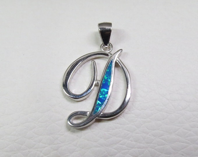 Sterling Silver Blue Opal Letter D Pendant.