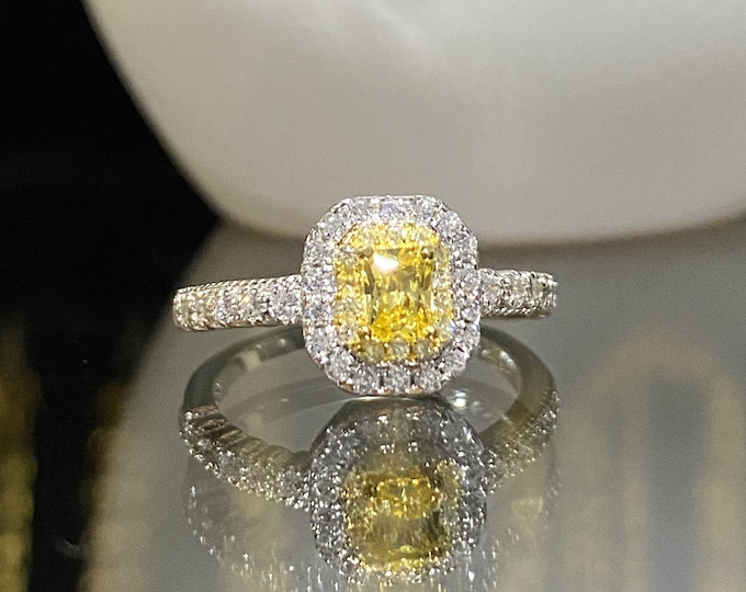 Sterling Silver Yellow Sapphire & White Topaz Halo Ring.