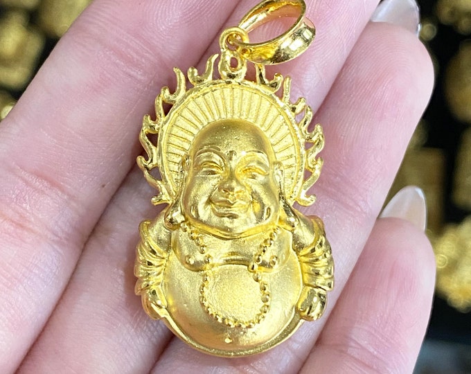 Vintage 24K 999 Pure Gold Laughing Buddha, Happy Buddha Pendant.
