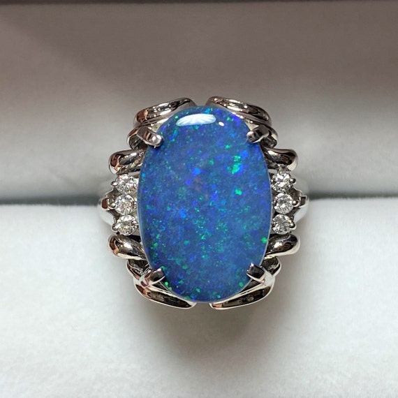 Vintage Platinum 4.68ct Boulder Opal Diamond Ring… - image 3
