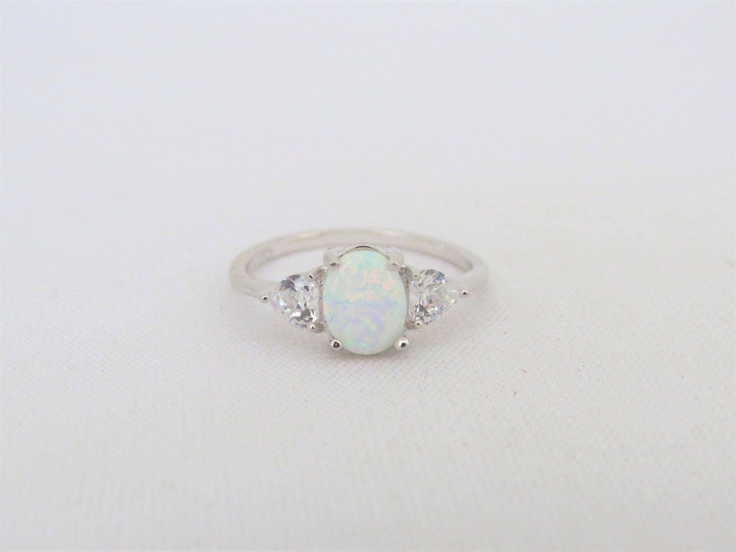 Vintage Sterling Silver White Opal & White Topaz Ring Size 8 | Etsy