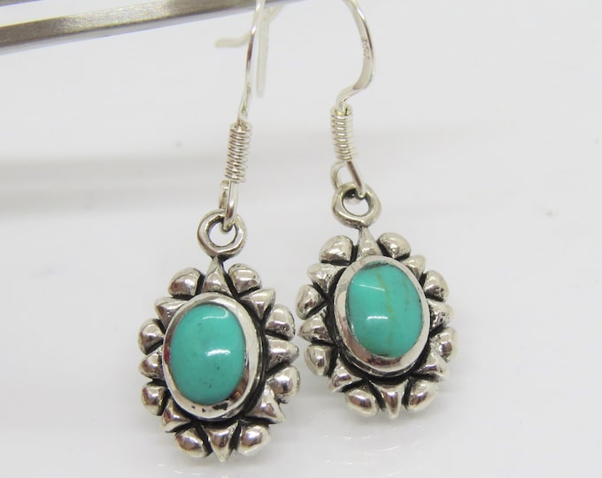Vintage Bali Sterling Silver Turquoise Dangle Earrings