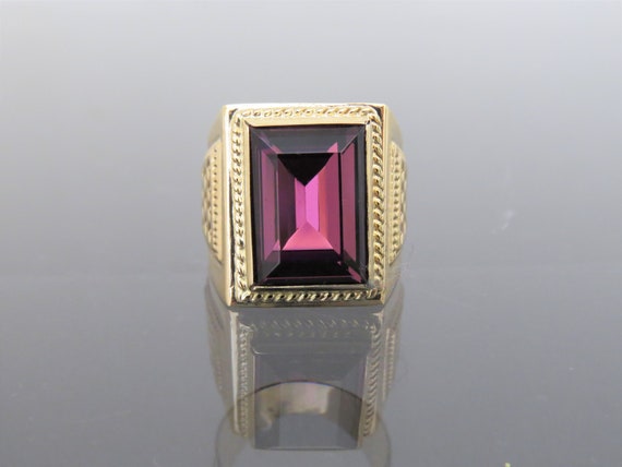 Vintage 18K Gold Amethyst Men's Ring Size 8.75