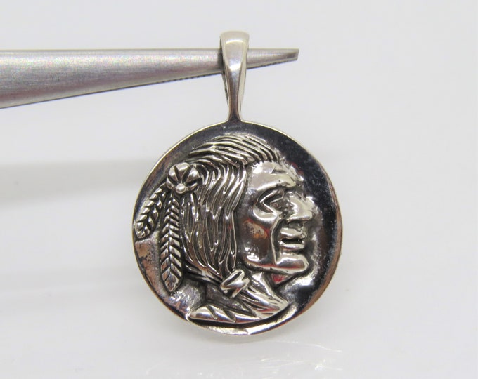 Vintage Sterling Silver Indian Head Charm Pendant