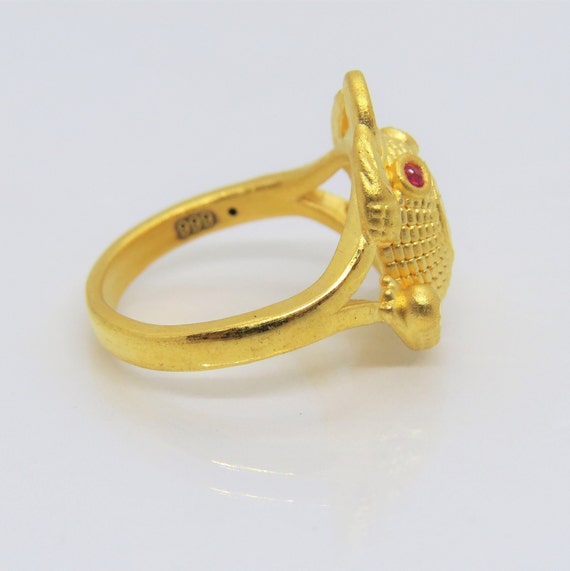 24K 9999 Pure Gold Ruby Frog Ring Size 7.5 - image 4
