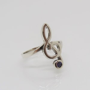 Vintage Sterling Silver Amethyst Music Note Ring Size 7