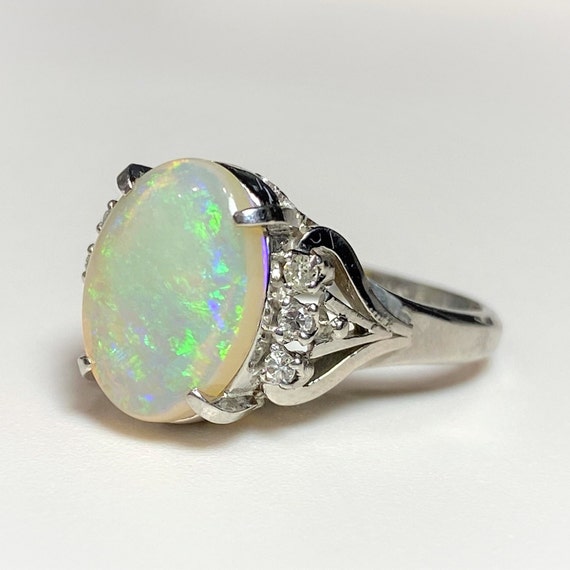 Vintage Platinum 2.31ct Solitaire Fiery Opal Diam… - image 3