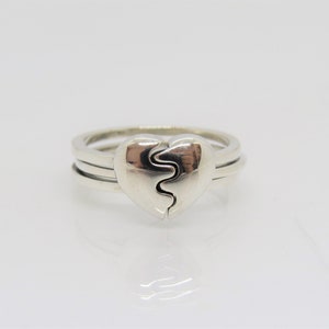 Vintage Sterling Silver Heart Puzzle Ring Size 8