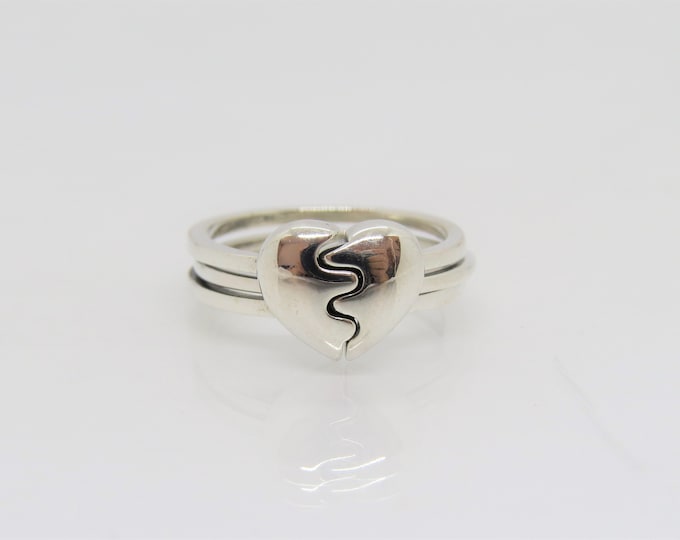 Vintage Sterling Silver Heart Puzzle Ring Size 8