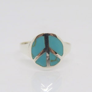 Vintage Sterling Silver Turquoise Peace Sign Ring Size 6