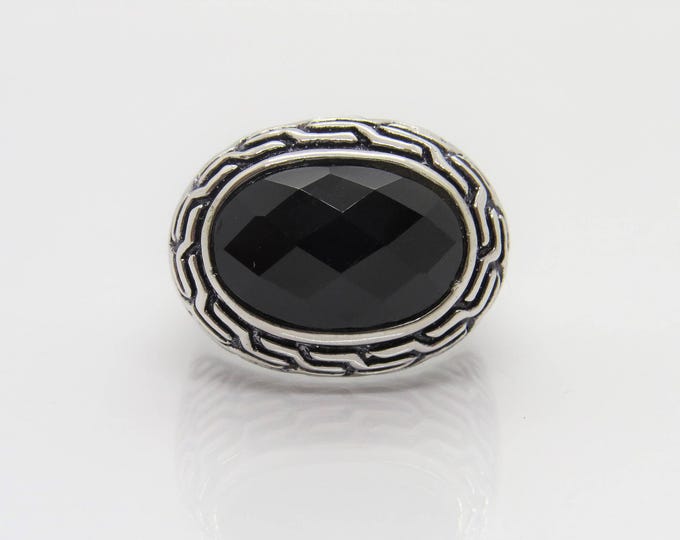 Vintage Sterling Silver Black Onyx Carved Dome Ring Size 8.5