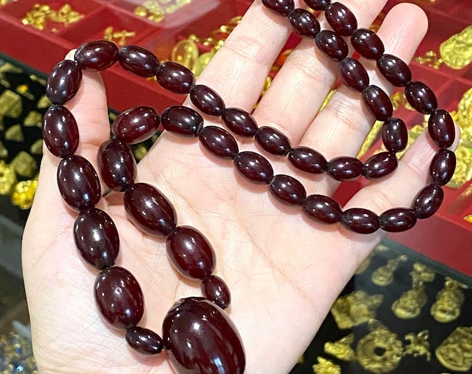 Vintage 14k Yellow Gold Natural Cherry Amber, Pink Tourmaline Bead Necklace 23''