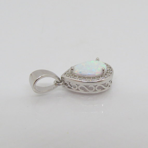 Vintage Sterling Silver Pear cut White Fire Opal … - image 3