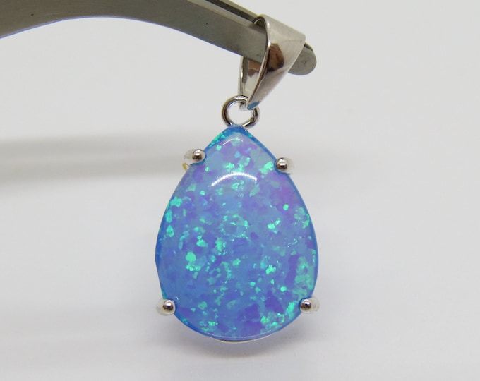 Sterling Silver Pear cut Blue Opal Pendant