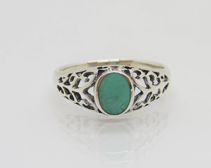 Vintage Sterling Silver Turquoise Filigree Ring Size 7