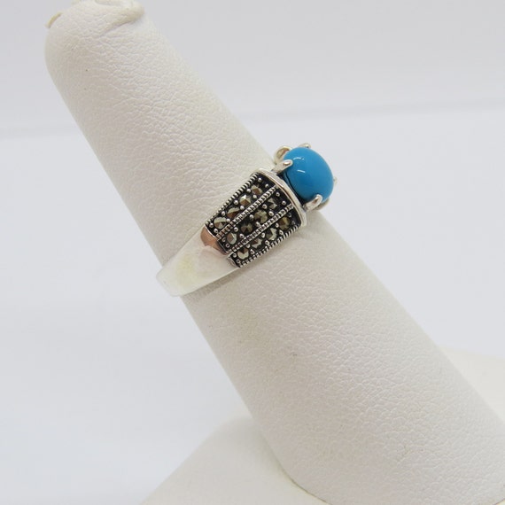 Vintage Sterling Silver Turquoise & Marcasite Ban… - image 5