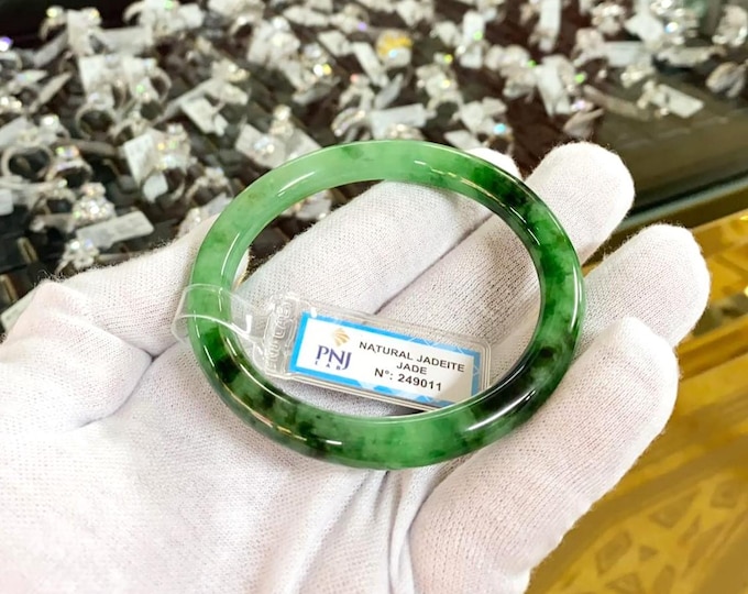 Vintage Translucent Natural Green Jadeite Jade Bangle Bracelet 57.8MM