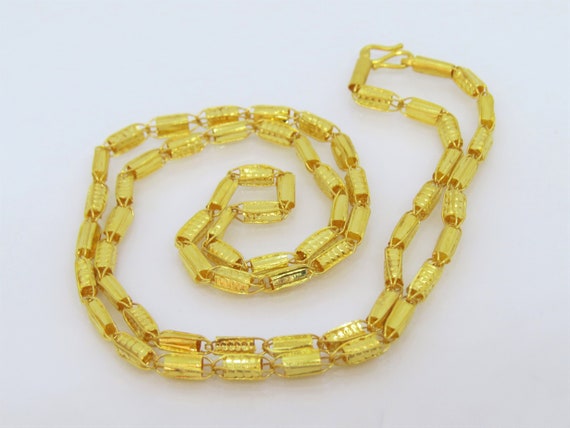 Vintage 24K 980 Pure Gold Bamboo Link Chain Necklace 17 6/8