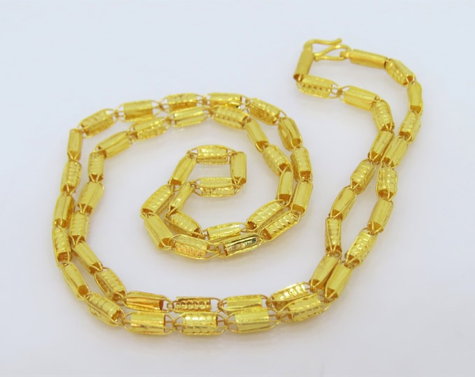 Vintage 24K 980 Pure Gold Bamboo Link Chain Necklace 17 6/8''