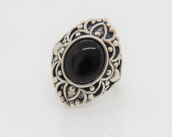 Vintage Sterling Silver Black Onyx Dome Ring Size 7
