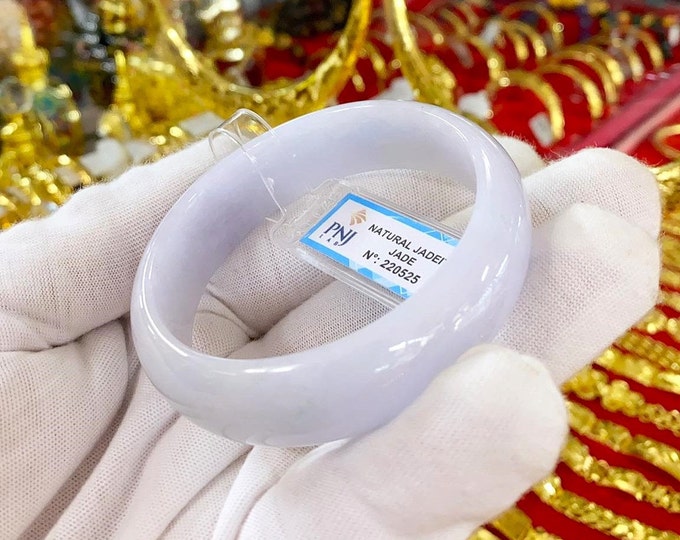 Translucent Natural Lavender, White Jadeite Jade Vintage Bangle Bracelet 55.2MM