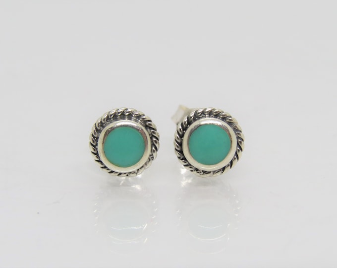 Vintage Sterling Silver Turquoise Rope stud Earrings