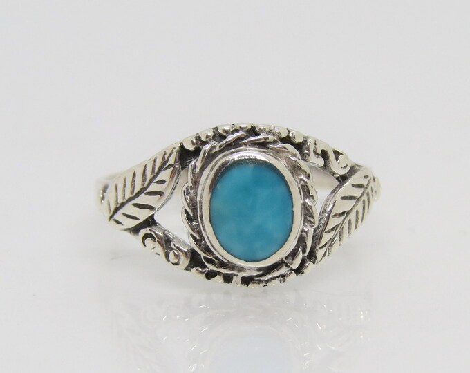 Vintage Sterling Silver Turquoise leaf Ring Size 7