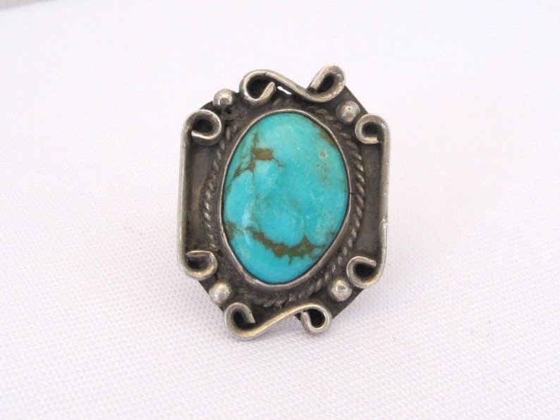Vintage Sterling Silver Natural Turquoise Ring Size 7.5