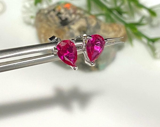 Sterling Silver Pear cut Ruby Stud Earrings.