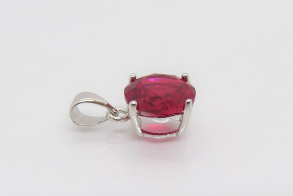 Vintage Sterling Silver Round cut Ruby Pendant 10… - image 6