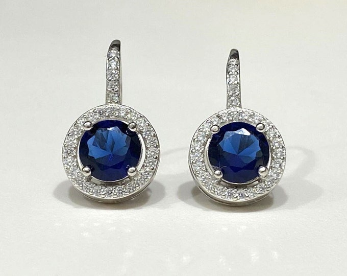 Vintage Sterling Silver Blue Sapphire & White Topaz Earrings.