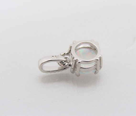 Vintage Sterling Silver Round cut White Opal Pend… - image 6