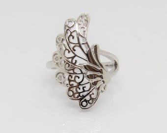 Vintage Sterling Silver Angel Wing Filigree Ring Size 8