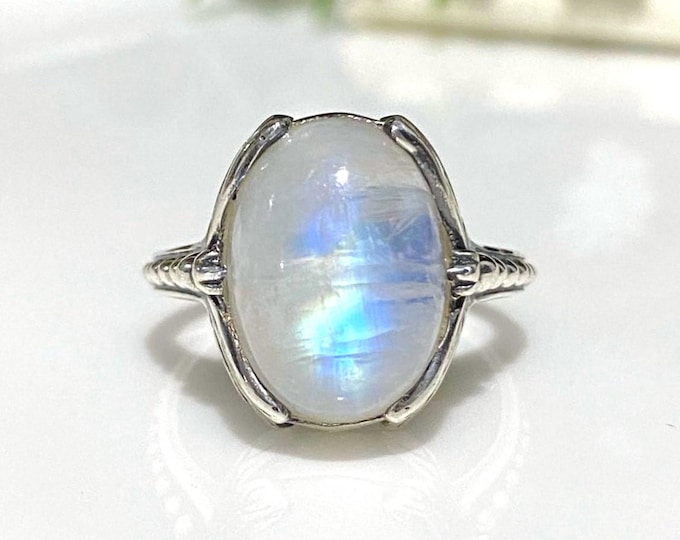 Vintage Sterling Silver Natural Moonstone Dragonfly Ring Size 7