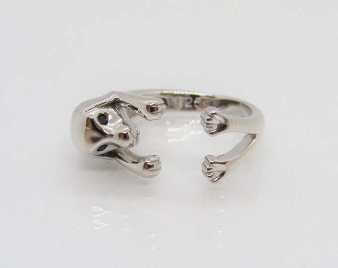 Vintage Sterling Silver Black Sapphire on Eyes Dog Ring Size 7