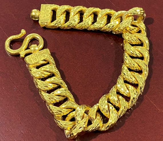 Vintage 24K 980 Solid Gold Cuban Link Chain Brace… - image 2