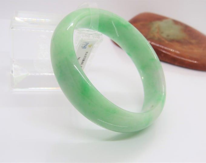 Vintage Translucent Natural Green White Jadeite Jade Bangle Bracelet 59MM