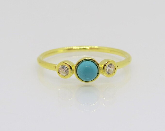 Vintage Sterling Silver Gold Vermeil Turquoise & White Topaz Ring Size 8